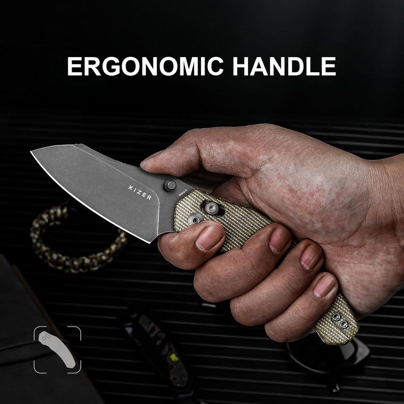 KIZER سكين جيب بولدوج، 3 إن شفرات نيترو V سكين طي مقبض ميكارا للتخييم والصيد مع مشبك قابل للعكس، قفل قلاب سكاكين صغيرة EDC للرجال والنساء V3672A3 - Image 5